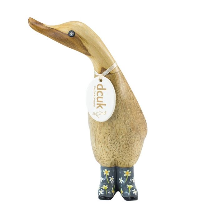 DCUK Natural Finish Duckling with Floral Welly Boots-Grey-1